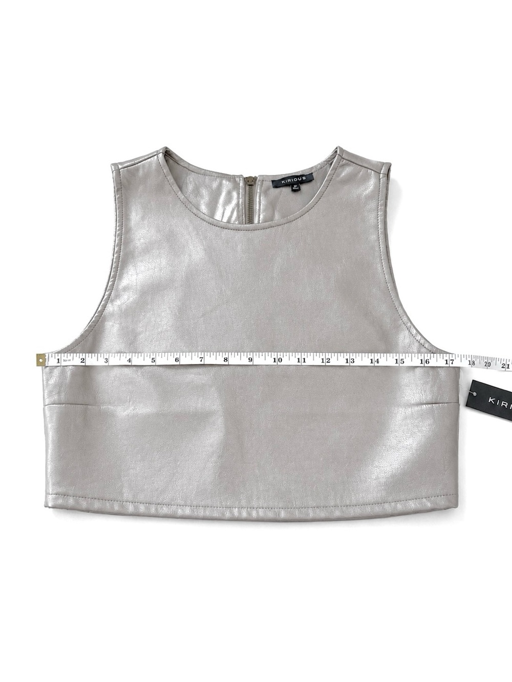 KIRIOUS Metallic Faux Leather Crop Top – Size Medium – Silver Taupe Tank - Picture 3 of 13